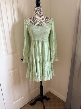 BLUE B WOMEN'S GINGHAM LONG SLEEVE MINI DRESS size L